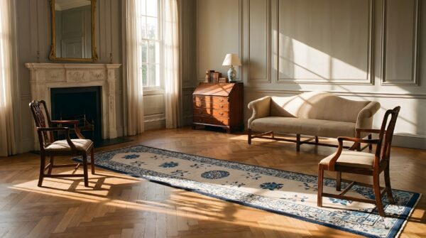 Antique 1920s ivory chinese peking wool hallway runner rug (sku 23250) - room view