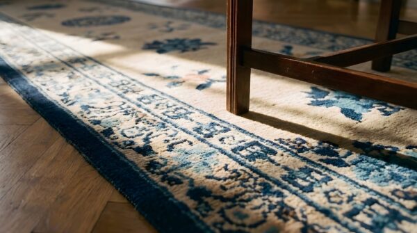 Antique 1920s ivory chinese peking wool hallway runner rug (sku 23250) - in-room detail