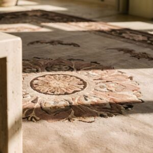 1920s Knotted Ivory Chinese Wool Rectangle Antique - Peking Small Scatter Size Rug (SKU 23183) - in-room detail