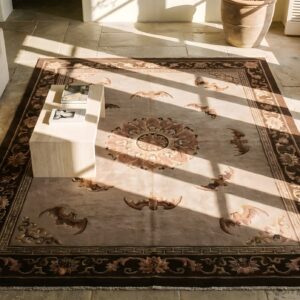1920s Knotted Ivory Chinese Wool Rectangle Antique - Peking Small Scatter Size Rug (SKU 23183) - styled overhead view