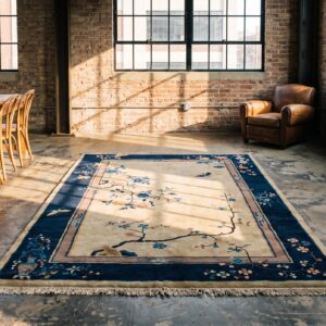 1920s Ivory Small Scatter Size Rectangle Chinese Wool Antique Knotted - Art Deco Rug (SKU 22295) - room view