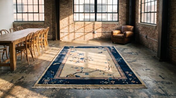 1920s ivory small scatter size rectangle chinese wool antique knotted - art deco rug (sku 22295) - room view