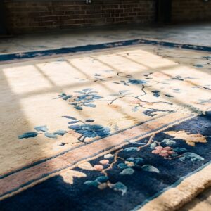 1920s Ivory Small Scatter Size Rectangle Chinese Wool Antique Knotted - Art Deco Rug (SKU 22295) - in-room detail