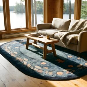 Antique 1920s Hand Knotted Pile Wool Oval Blue Chinese Art Deco Rug (SKU 23735) - room view