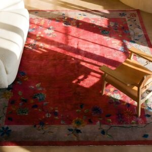 1920s Knotted Purple Wool Antique Chinese - Art Deco Room Size Rectangle Rug (SKU 25836) - styled overhead view