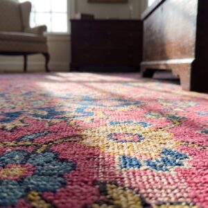 Wool 1920s Purple Hand Knotted Pile Antique Rectangle Rug (SKU 24306) - in-room detail