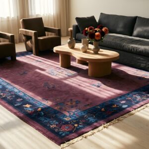Antique Hand Knotted Pile Wool 1920s Purple Rectangle Rug (SKU 25210) - room view