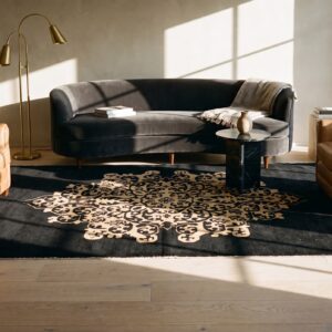 1920s Hand Knotted Pile Antique Rectangle Wool Black Floral Medallion Rug (SKU 25492) - room view