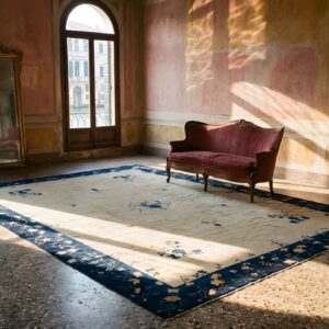 1920s Rectangle Hand Knotted Pile Wool Antique Blue Large Rug (SKU 25116) - room view