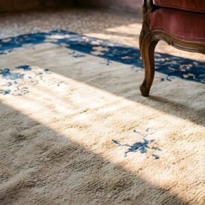 1920s Rectangle Hand Knotted Pile Wool Antique Blue Large Rug (SKU 25116) - in-room detail