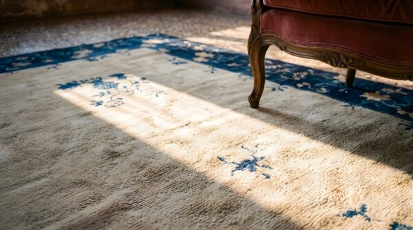 1920s rectangle hand knotted pile wool antique blue large rug 10 1920s rectangle hand knotted pile wool antique blue large rug (sku 25116) - in-room detail