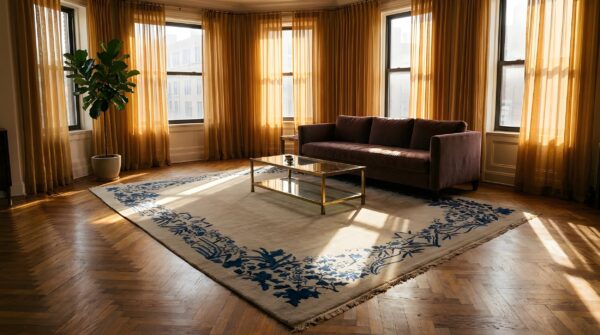 Wool 1920s rectangle chinese room size knotted ivory - peking antique rug (sku 25331) - room view