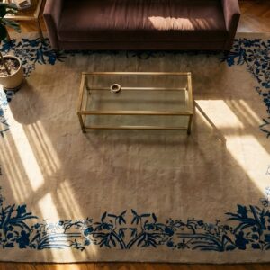 Wool 1920s Rectangle Chinese Room Size Knotted Ivory - Peking Antique Rug (SKU 25331) - styled overhead view
