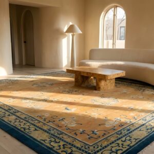 1920s Antique Wool Rectangle Coral Large Allover Floral Hand Knotted Pile Rug (SKU 25434) - room view
