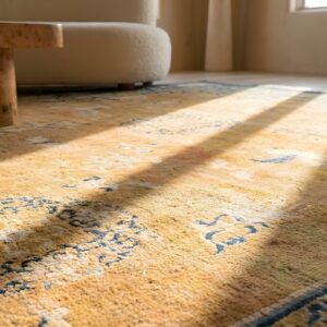 1920s Antique Wool Rectangle Coral Large Allover Floral Hand Knotted Pile Rug (SKU 25434) - in-room detail