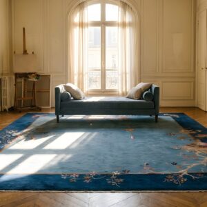 1920s Rectangle Hand Knotted Pile Wool Floral Antique Blue Rug (SKU 25386) - room view