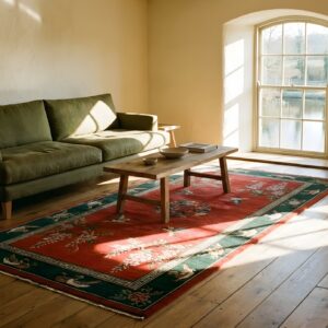 Hand Knotted Pile 1920s Rectangle Antique Floral Wool Yellow Rug (SKU 25427) - room view