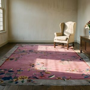 1920s Rectangle Purple Hand Knotted Pile Floral Antique Wool Rug (SKU 25746) - room view