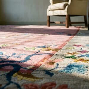 1920s Rectangle Purple Hand Knotted Pile Floral Antique Wool Rug (SKU 25746) - in-room detail