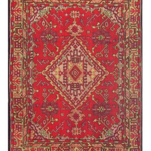 1920s Red Vibrant Field Medallion Antique European Donegal Arts & Crafts Rug - detail view 6