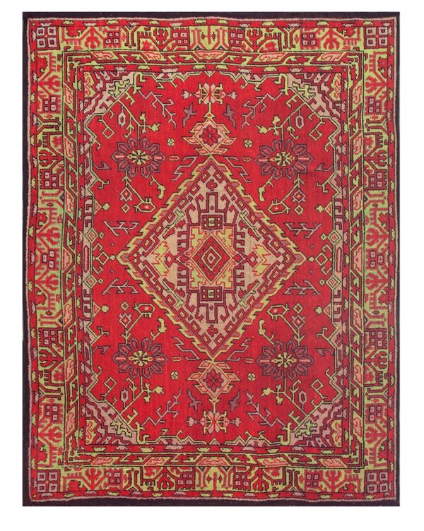 1920s red vibrant field medallion antique european donegal arts & crafts rug 7 1920s red vibrant field medallion antique european donegal arts & crafts rug - detail view 6