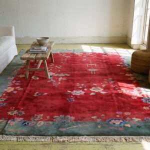 1920s Antique Room Size Chinese - Art Deco Rectangle Wool Knotted Red Rug (SKU 22152) - room view