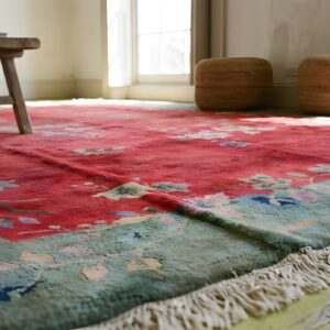 1920s Antique Room Size Chinese - Art Deco Rectangle Wool Knotted Red Rug (SKU 22152) - in-room detail