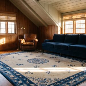 1920s Knotted Antique Room Size Ivory Chinese - Peking Rectangle Wool Rug (SKU 23317) - room view