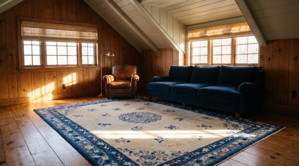 1920s knotted antique room size ivory chinese - peking rectangle wool rug (sku 23317) - room view