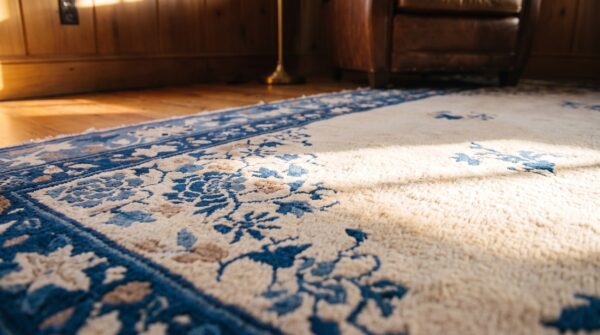 1920s knotted antique room size ivory chinese - peking rectangle wool rug (sku 23317) - in-room detail