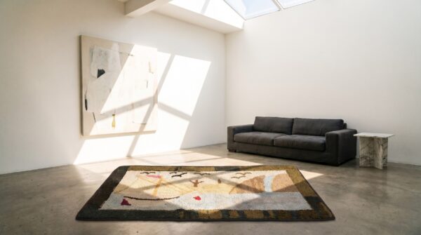 1920s small scatter size american ivory hooked antique wool rug (sku 19799) - room view