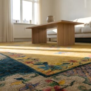 1920s Wool Yellow Antique Hand Knotted Pile Rectangle Rug (SKU 24571) - in-room detail
