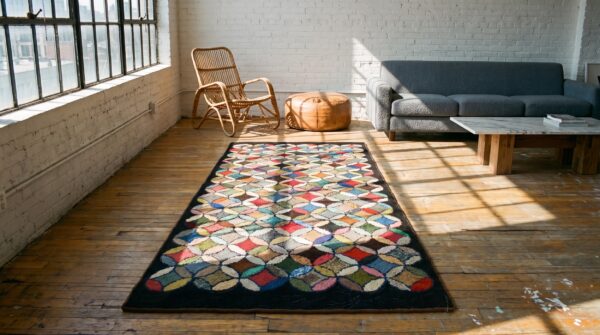 Antique 1925 american allover geometric wool hand knotted hallway runner rug 8 Antique 1925 american allover geometric wool hand knotted hallway runner rug (sku 20570) - room view