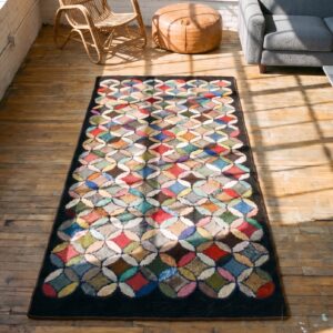 Antique 1925 American Allover Geometric Wool Hand Knotted Hallway Runner Rug (SKU 20570) - styled overhead view