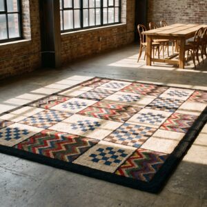 1925 Multicolor Small Scatter Size Hooked American Antique Wool Rug (SKU 20543) - room view