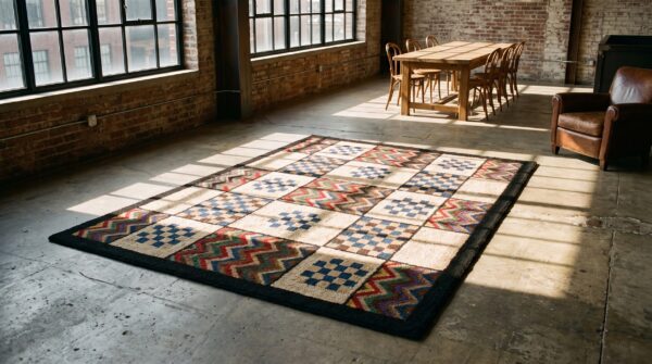 1925 multicolor small scatter size hooked american antique wool rug 8 1925 multicolor small scatter size hooked american antique wool rug (sku 20543) - room view