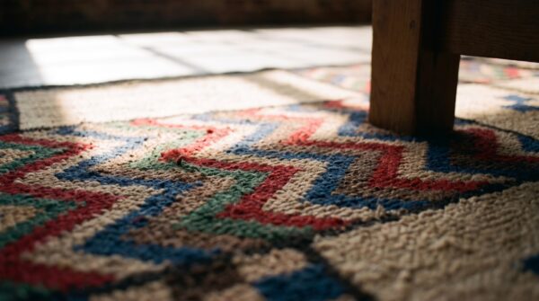 1925 multicolor small scatter size hooked american antique wool rug 9 1925 multicolor small scatter size hooked american antique wool rug (sku 20543) - in-room detail