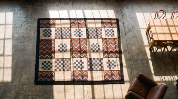 1925 multicolor small scatter size hooked american antique wool rug 2 1925 multicolor small scatter size hooked american antique wool rug (sku 20543) - styled overhead view