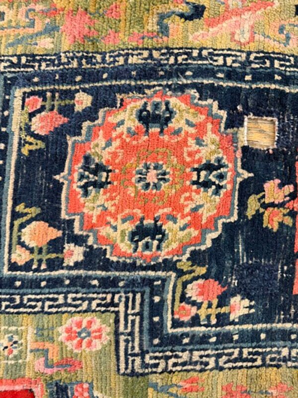 1930s bllue medallion traditional antique chinese horse cover tibetan rug 4 1930s bllue medallion traditional antique chinese horse cover tibetan rug - detail view 3