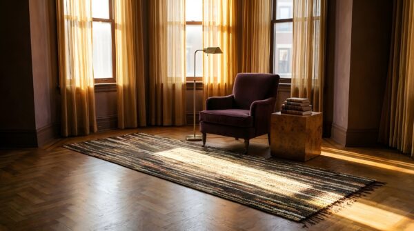Antique 1930s braided american striped hallway runner rug 10 Antique 1930s braided american striped hallway runner rug (sku 25686) - room view
