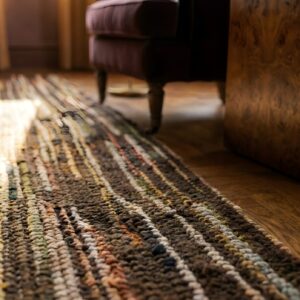 Antique 1930s Braided American Striped Hallway Runner Rug (SKU 25686) - in-room detail