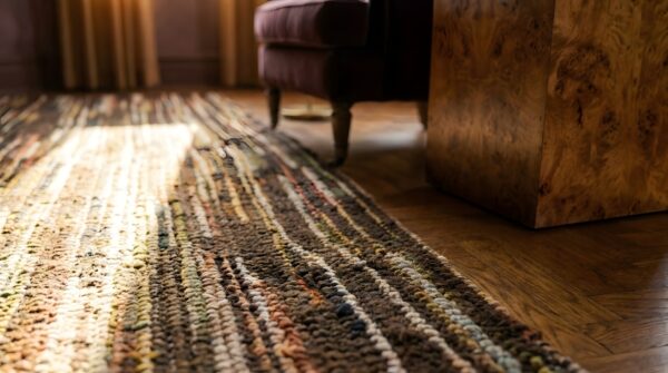 Antique 1930s braided american striped hallway runner rug 11 Antique 1930s braided american striped hallway runner rug (sku 25686) - in-room detail