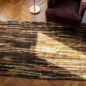 Antique 1930s Braided American Striped Hallway Runner Rug (SKU 25686) - styled overhead view
