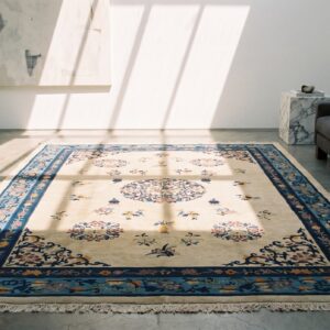 1930s Chinese Peking Knotted Wool Antique Ivory Rectangle Room Size Rug (SKU 22311) - room view