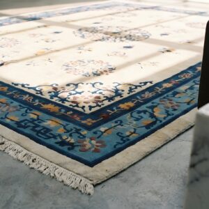 1930s Chinese Peking Knotted Wool Antique Ivory Rectangle Room Size Rug (SKU 22311) - in-room detail