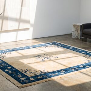 Antique 1930s Chinese Peking Square Rug - Small Scatter Size Wool Ivory (SKU 22955) - room view