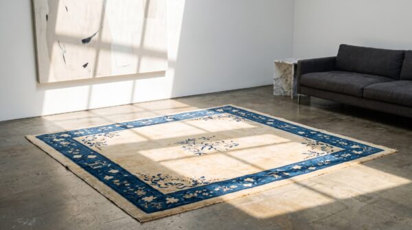 Antique 1930s chinese peking square rug - small scatter size wool ivory 6 Antique 1930s chinese peking square rug - small scatter size wool ivory (sku 22955) - room view