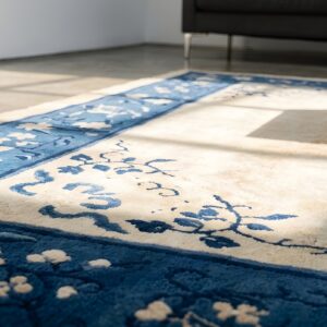 Antique 1930s Chinese Peking Square Rug - Small Scatter Size Wool Ivory (SKU 22955) - in-room detail