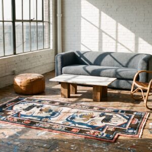 Antique Wool Knotted 1930s Chinese Small Scatter Size Ivory Rug (SKU 22564) - room view