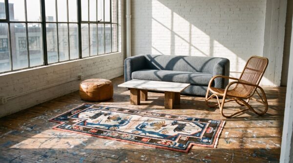 Antique wool knotted 1930s chinese small scatter size ivory rug 7 Antique wool knotted 1930s chinese small scatter size ivory rug (sku 22564) - room view
